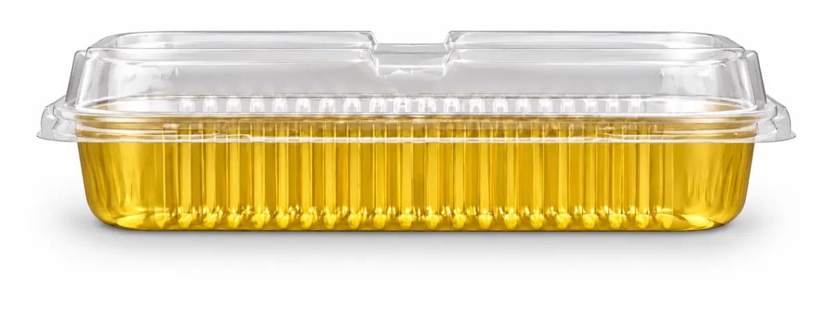 Premium Long Rectangular Gold Aluminium Foil Container with Clear Lid